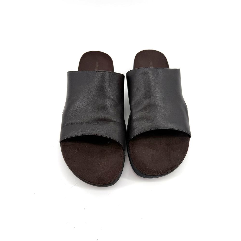 Croft & Barrow Brown Leather Slide Sandals Adeleine Minimalist Flat Size 7